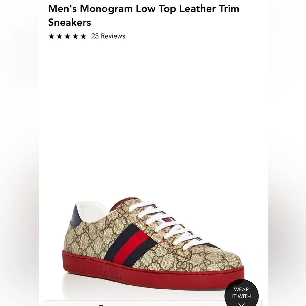 Men's Monogram Low Top Leather Trim Gucci Sneakers - Picture 5 of 5